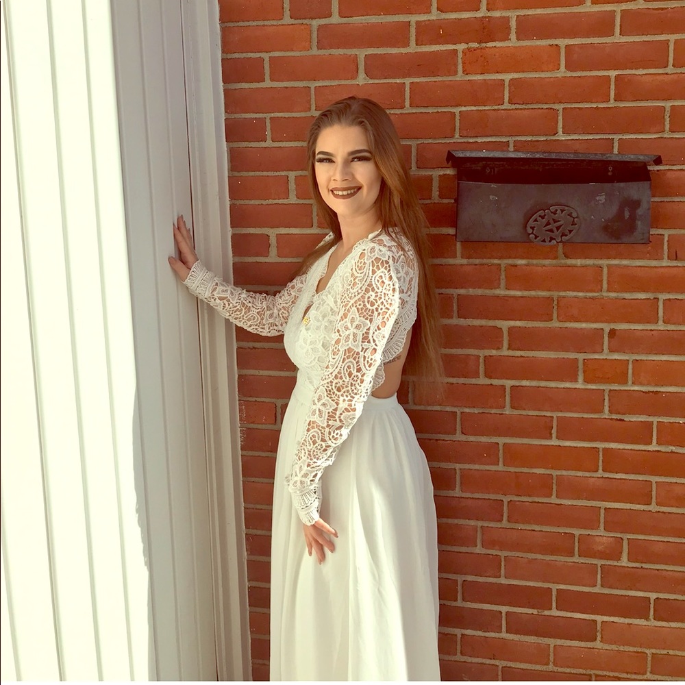 white lacy long gown